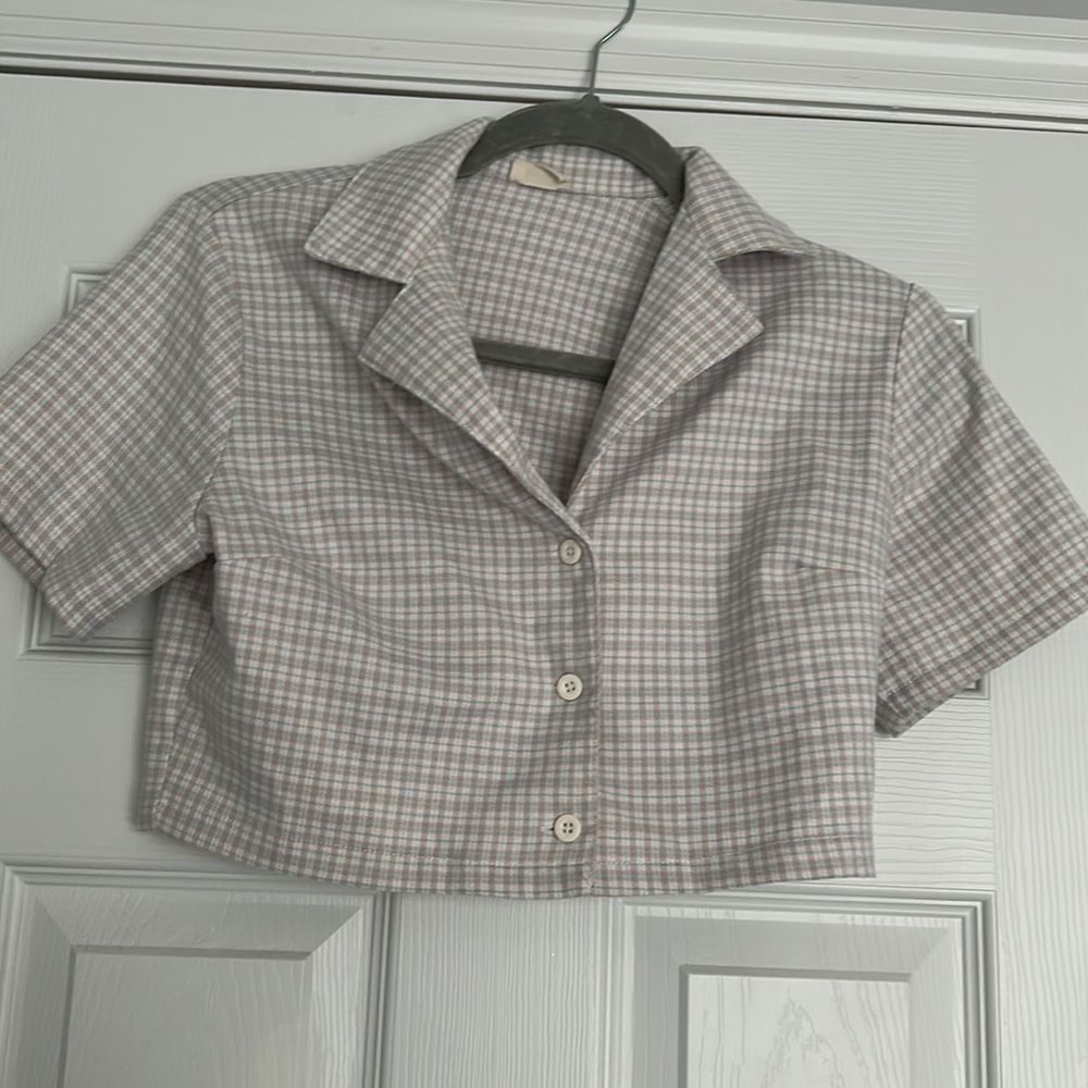 cropped brandy button down shirt